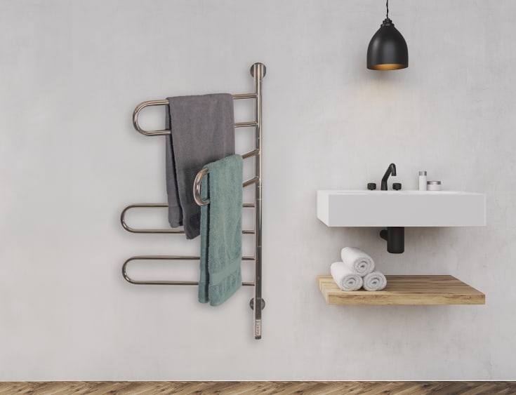 Kriss Curvo handdukstork, el, 55x103 cm, polerat stål