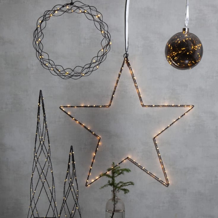 6 stk Star Trading Curly juledekoration, Ø30 cm, sort