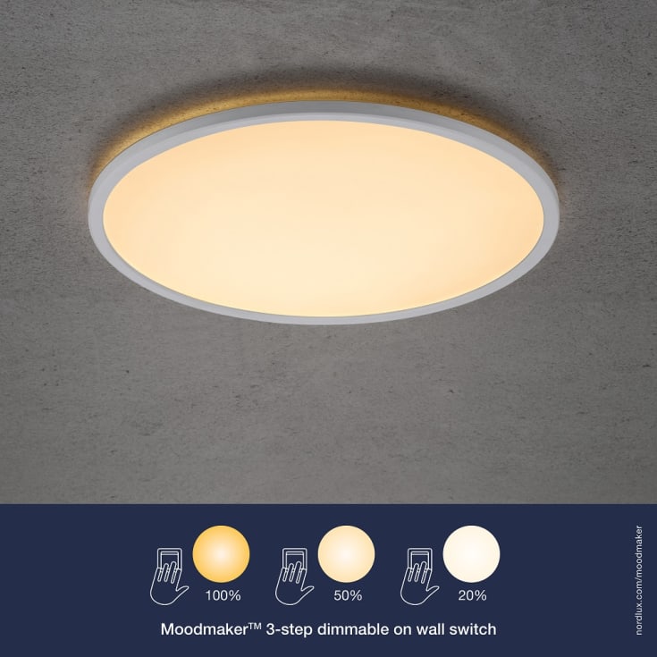 Nordlux Oja plafond, 3-trinns dimming, 2700K, hvit, Ø29 cm