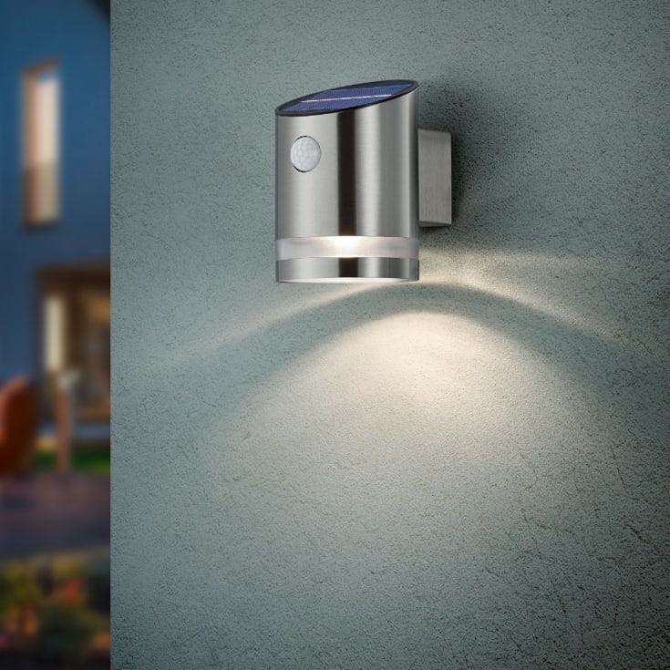 Trio Lighting Salta vägglampa solcell, stål