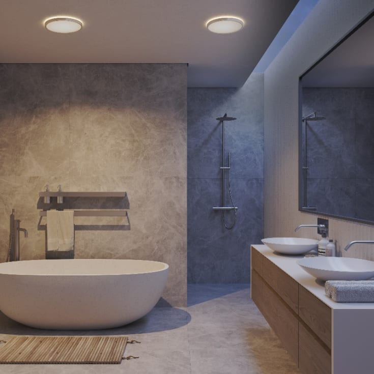 Nordlux Oja Bath plafond, 3-trins-dæmp, krom, Ø29 cm