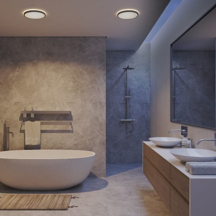 Nordlux Oja Bath plafond, 3-trins-dæmp, sort, Ø29 cm