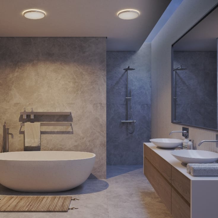 Nordlux Oja Bath plafond, 3-trins-dæmp, krom, Ø42 cm