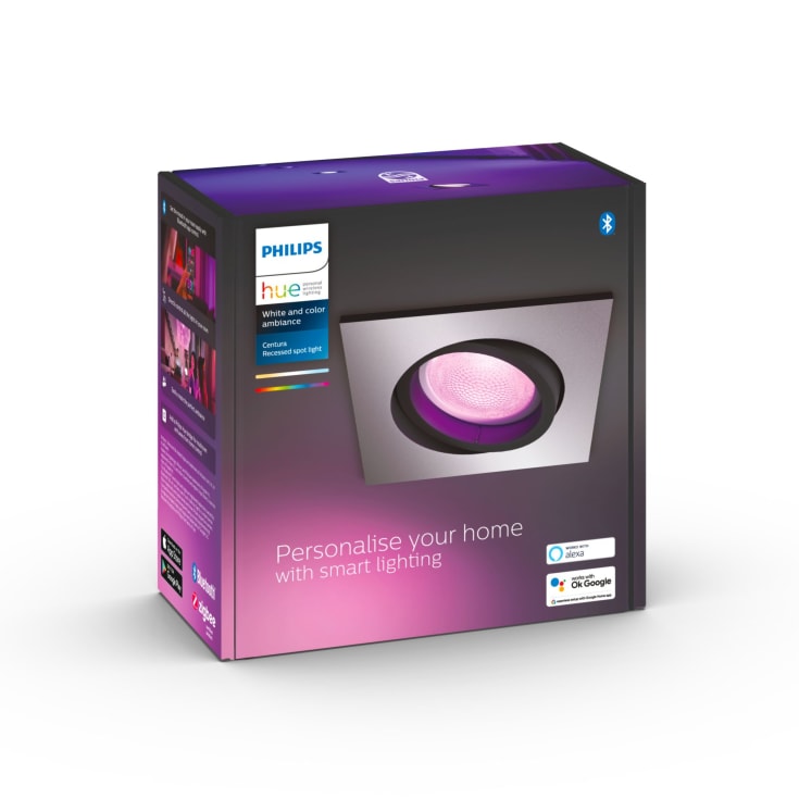 Philips Hue Centura indbygningsspot, firkantet, aluminium