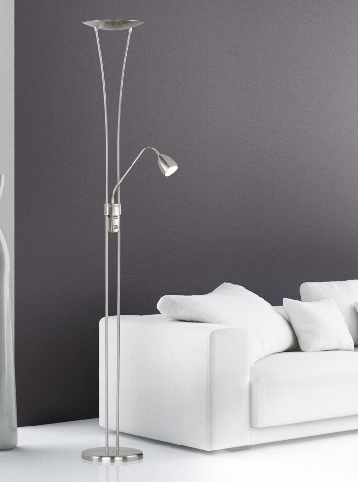 Trio Lighting Arizona golvlampa, borstat stål