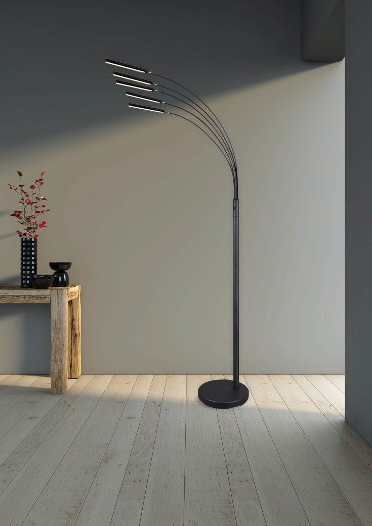 Trio Lighting Reed golvlampa, borstat stål