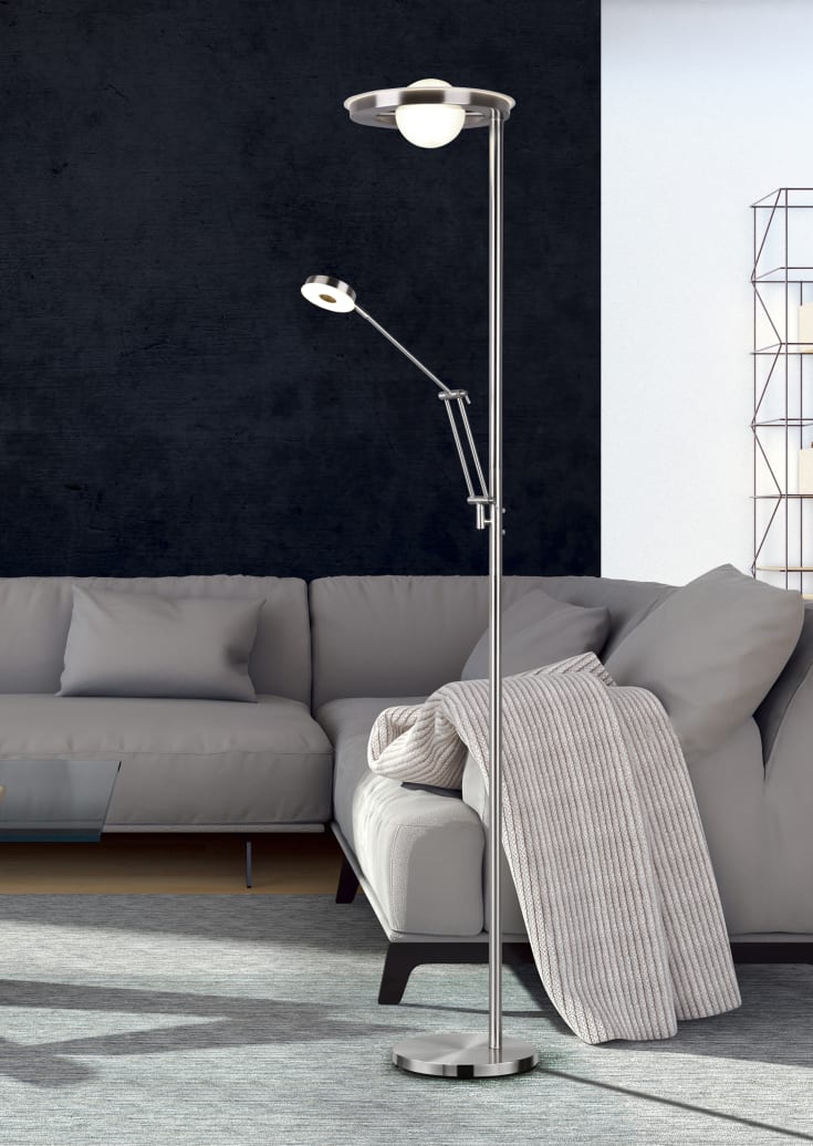 Trio Lighting Barrie golvlampa, borstat stål