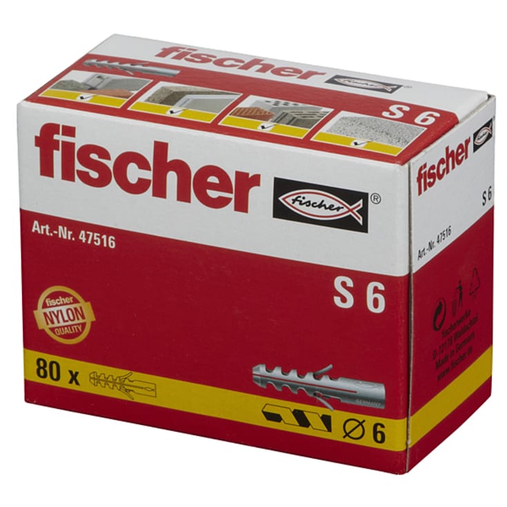 Fischer S6 dybel Ø6 mm. til skruer Ø4-5 mm, 80 stk