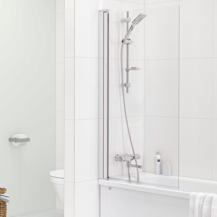 Gustavsberg Square badkarsvÀgg, 79 cm, klart glas, krom profil