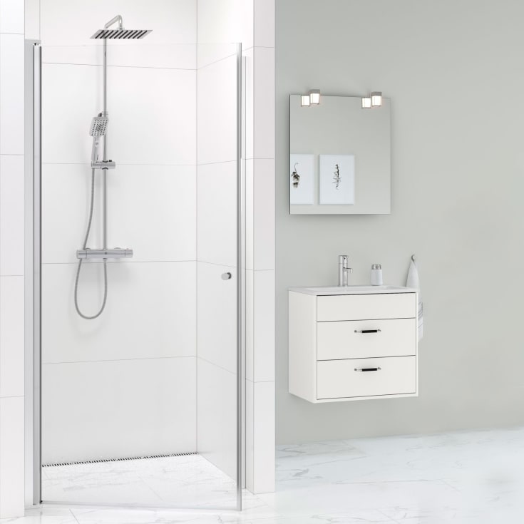 Gustavsberg Square dusjdør, niche, 89,6 cm, klart glass, krom profil