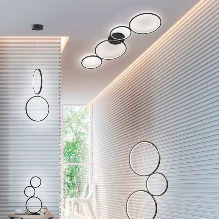 Trio Lighting Rondo taklampa, svart, 97 cm