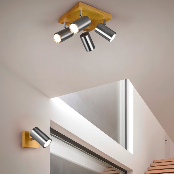 Trio Lighting Marley spotter i tak, 4 spotter, tre/stål