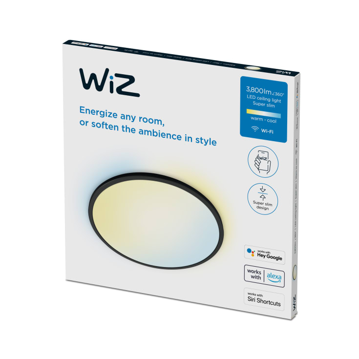 Wiz Superslim plafond, justerbar hvid, sort, Ø55 cm