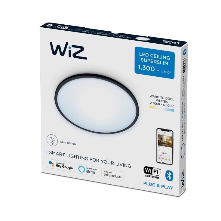 Wiz Superslim plafond, justerbar hvit, sort, Ø24 cm