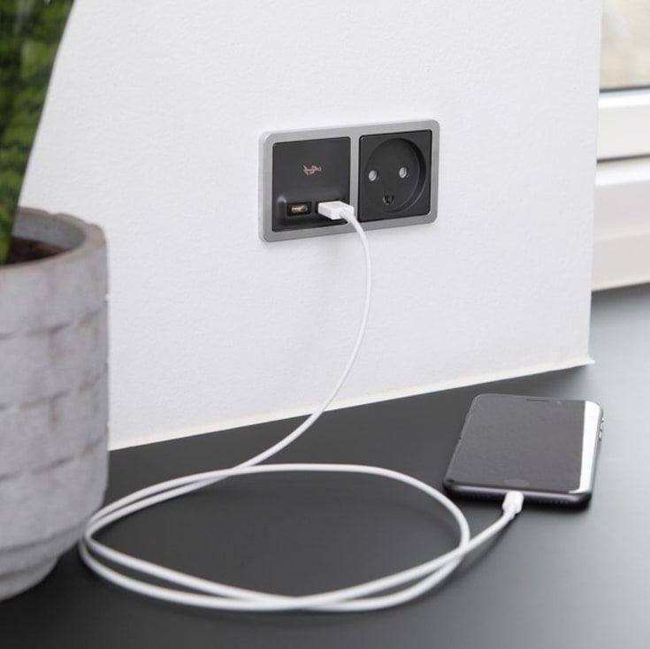 LK Fuga 2xUSB A+C 2,4A, koksgrå