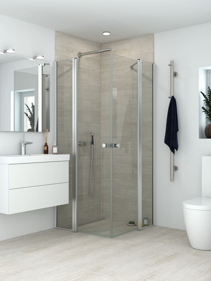 Dansani Match duschdörr, modell C, 97 cm, klart glas, satin profil