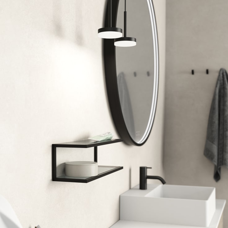 Dansani Luna hylde, 39,6x12 cm, sort/tonet glas