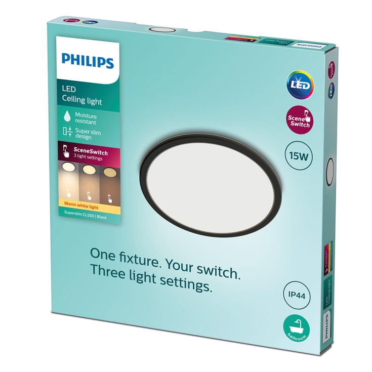 Philips myBathroom SceneSwitch Super Slim plafond, sort, 2700K, Ø25 cm