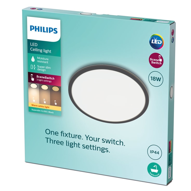 Philips myBathroom SceneSwitch Super Slim plafond, svart, 2700K, Ø30 cm