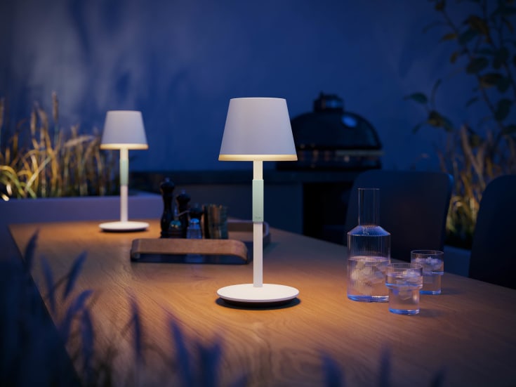 Philips Hue Go oppladbar bordlampe utendørs, hvit