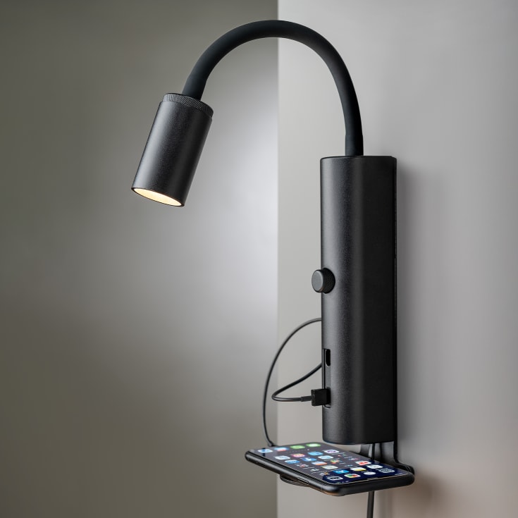 SG Tube væglampe med USB, 3000K, sort