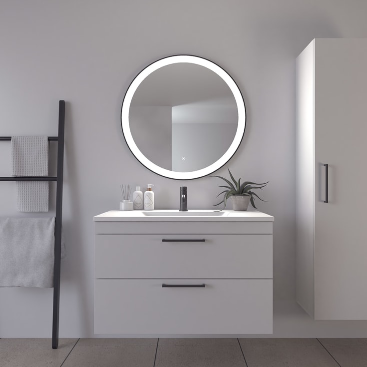 Loevschall Libra spegel med belysning, dimbar, touch, Ø80 cm, svart