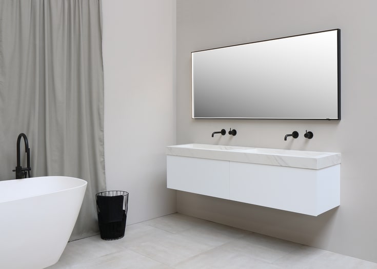 Sanibell Ink SP19 spegel med belysning, dimbar, imfri, 160x80 cm, svart