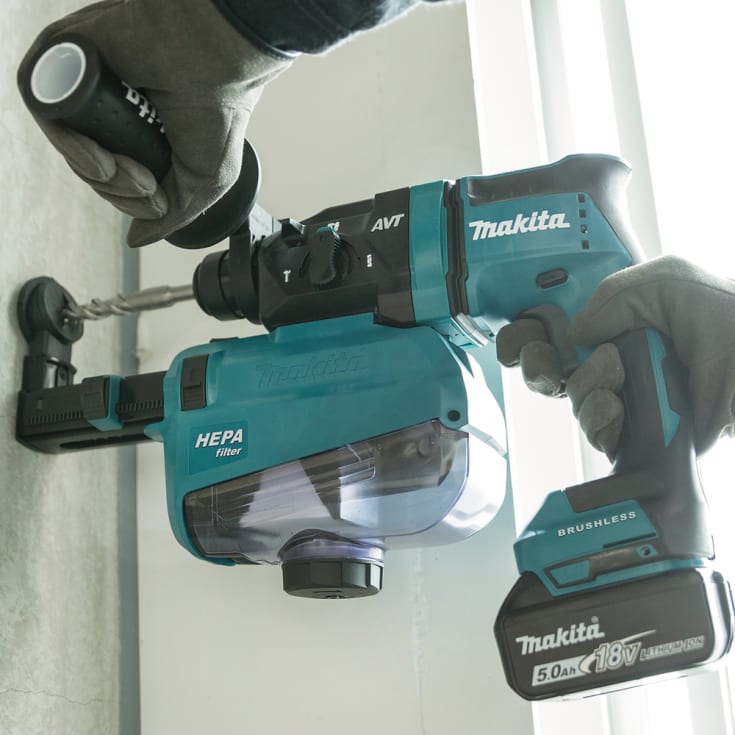 Makita bore-/mejselhammer DHR182ZWJ, 18 V, med støvopsamler DX05