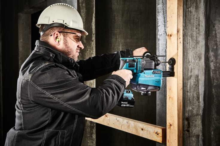 Makita bore-/mejselhammer DHR182ZWJ, 18 V, med støvopsamler DX05