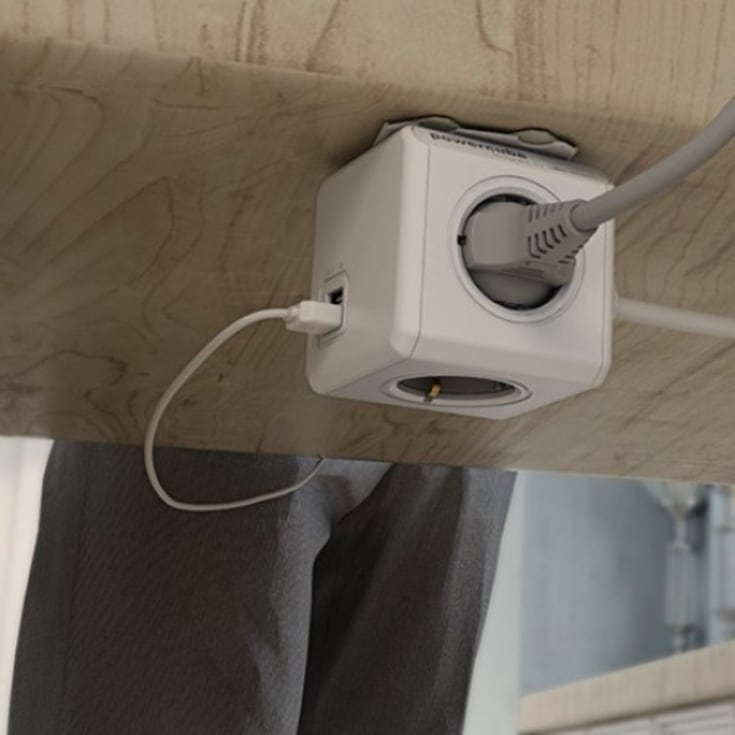PowerCube grenuttak, schuko, 4 uttak, USB-A, hvit