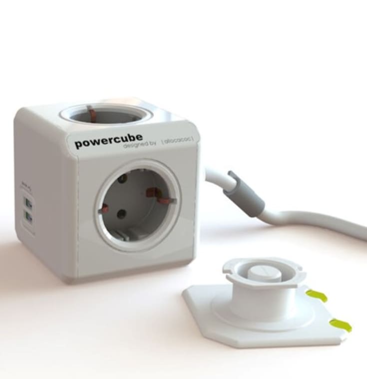 PowerCube grenuttak, schuko, 4 uttak, USB-A, hvit