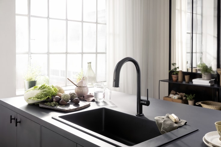 Hansgrohe Aqittura M91 køkkenarmatur, udtrækstud, filtreret vand, sort