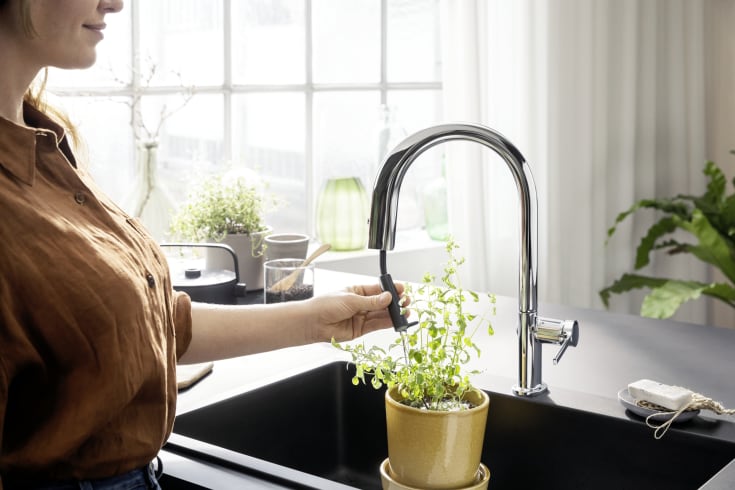 Hansgrohe Aqittura M91 køkkenarmatur, udtrækstud, filtreret vand, krom