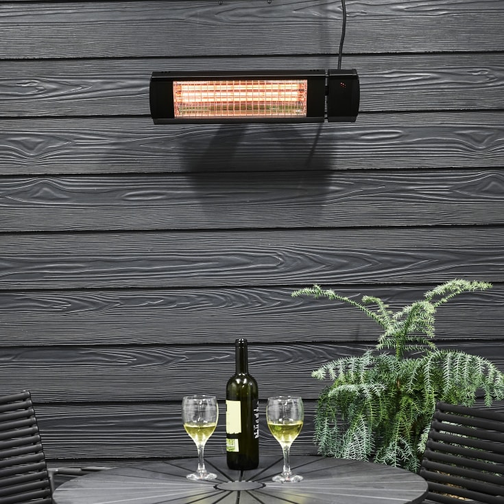 Heat1 infrarød terrassevarmer m/fjernkontroll, 660-2000W, sort