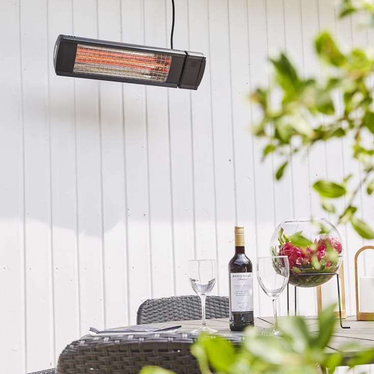 Heat1 infrarød terrassevarmer m/fjernkontroll, 660-2000W, antrasitt