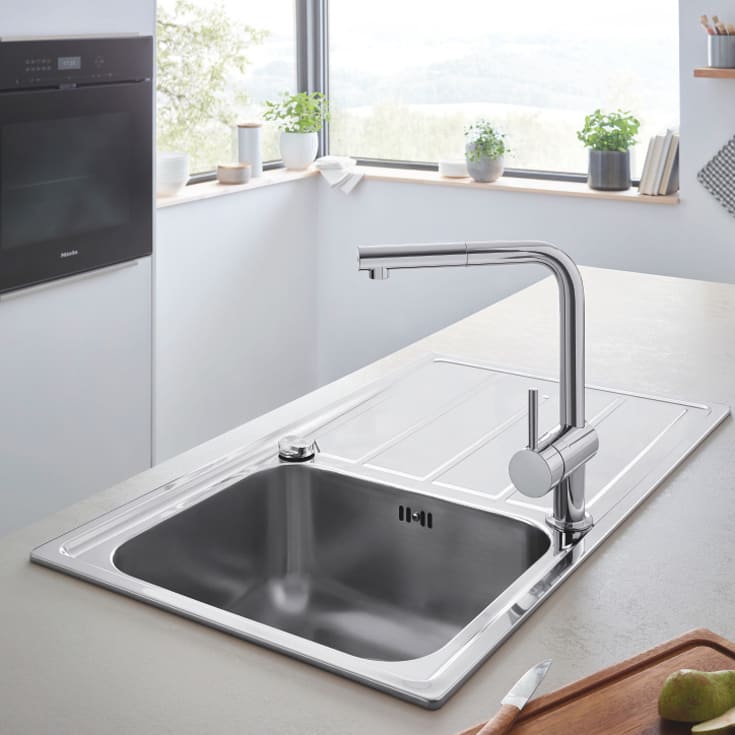 Grohe K500 diskbänk, 86x50 cm, rostfritt stål