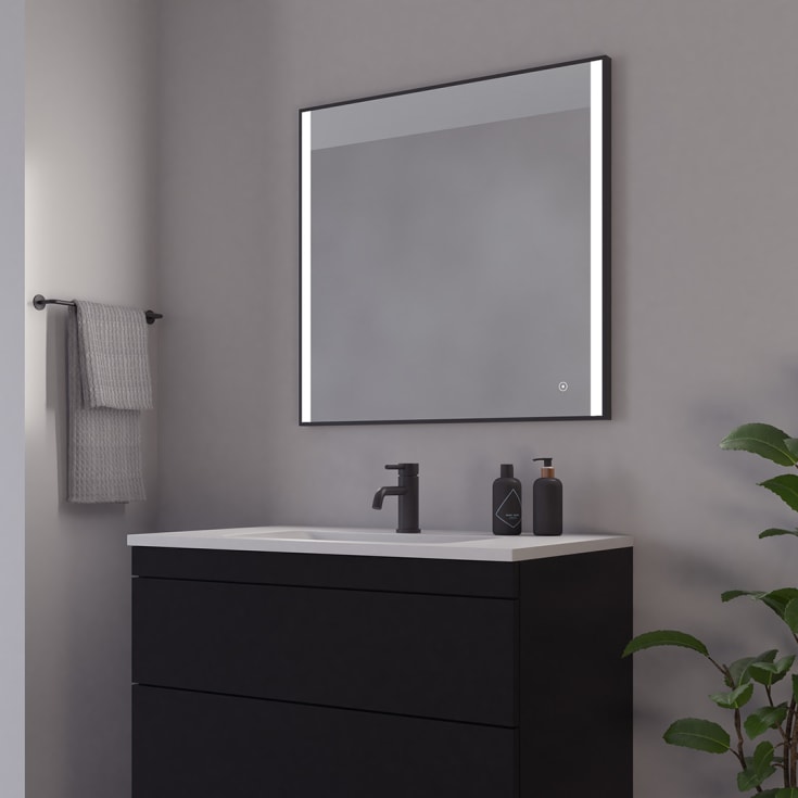 Loevschall Nyborg spegel med belysning, dimbar, touch, 80x75 cm, svart