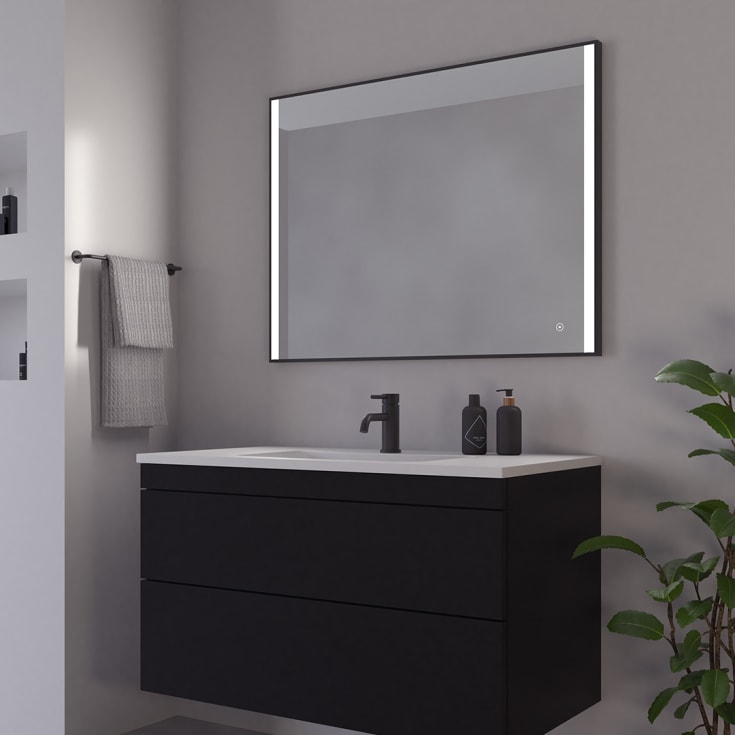 Loevschall Nyborg speil med ramme, dimbar, touch, 100x75 cm, sort matt