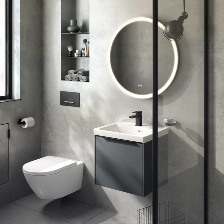 Villeroy & Boch Subway 3.0 spejl med lys, touch, dæmpbar, Ø71,2 cm, sort