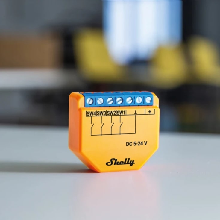 Shelly Plus I4 DC WiFi-ingångsmodul, 4 kanaler (5-24VDC)
