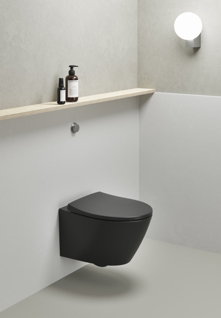 GSI Modo væghængt toilet, uden skyllekant, rengøringsvenlig, mat sort