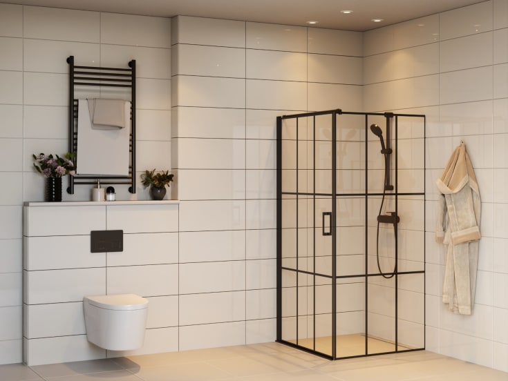 Brasta Kristina Cube hörndusch, 89,1x89,1 cm, klart glas, svart profil