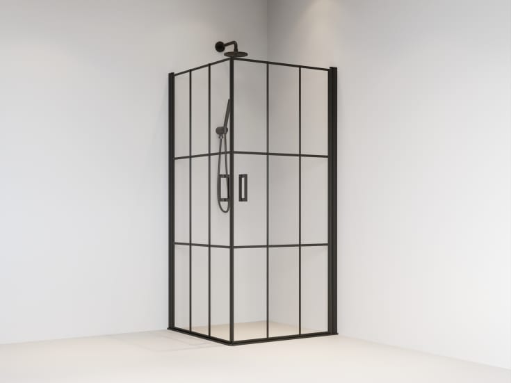 Brasta Victorija Cube brusehjørne, 87,7x87,7 cm, klart glas, sort profil