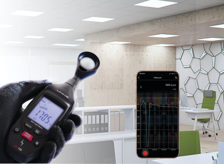 Luxmeter med Bluetooth och gratis app för dataloggning, UNIKS E13