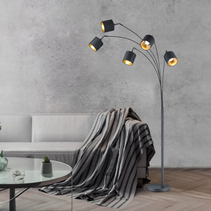 Trio Lighting Tommy gulvlampe, sort/gull