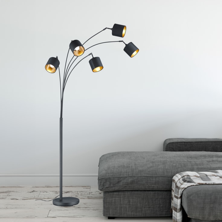 Trio Lighting Tommy golvlampa, svart/guld