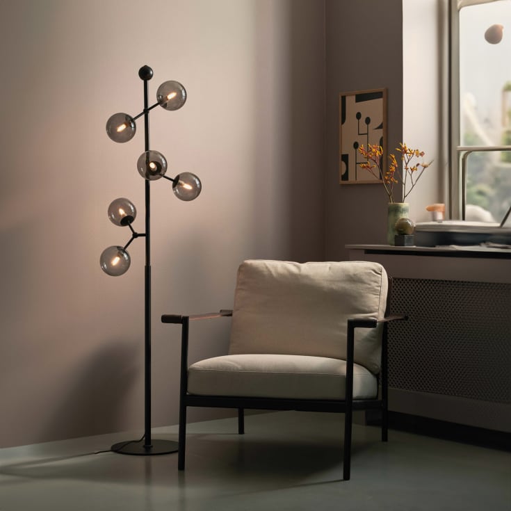 Halo Design Atom gulvlampe, røgfarvet