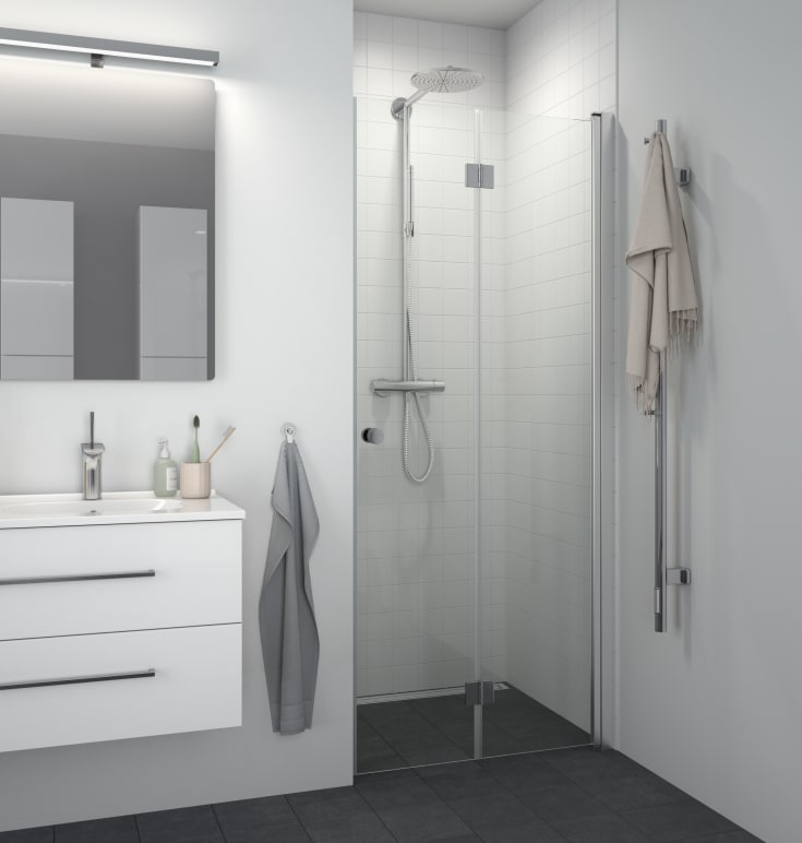 Dansani Match duschdörr, modell B, 97 cm, klart glas, satin profil