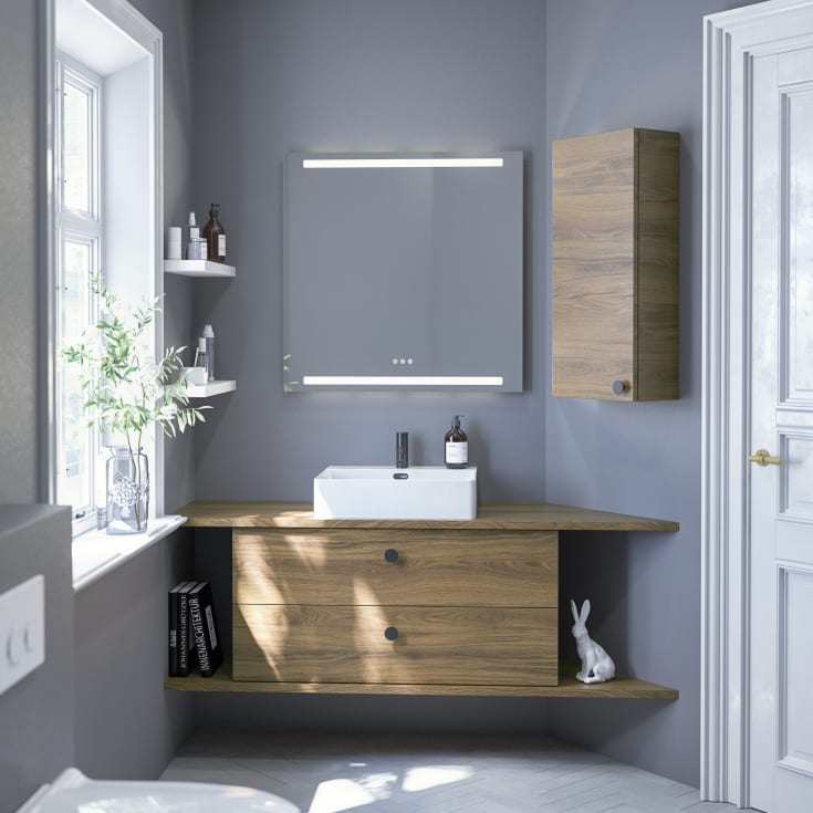 Dansani Level spegel med belysning, dimbar, 80x80 cm