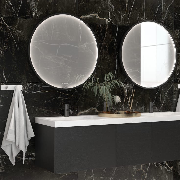 Dansani You Moon speil med lys, svart, Ø75 cm